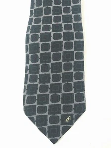 VAKKO Men's Tie Necktie Gray Green Print 100% Silk 57” Vintage EUC 20M207 - Picture 1 of 6
