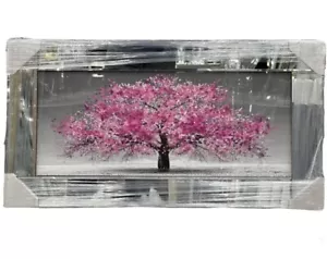 XL Pink Cherry Blossom Tree Liquid Art Wall Mirror Frame Look 82x42cm - Picture 1 of 4