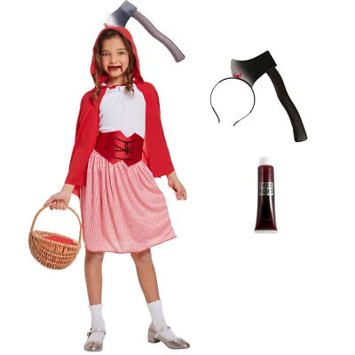 Girls ZOMBIE RED RIDING HOOD Fairytale Costume Halloween Princess Fancy Dress UK - Image 1 of 4