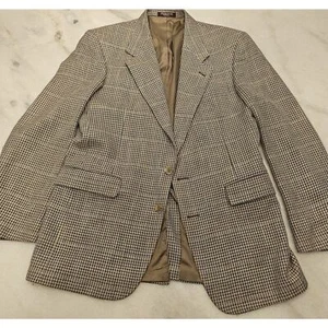 Evan-Picone Colorado Suit Jacket Men 42 Beige Two-Button Houndstooth Wool Blazer - Picture 1 of 7