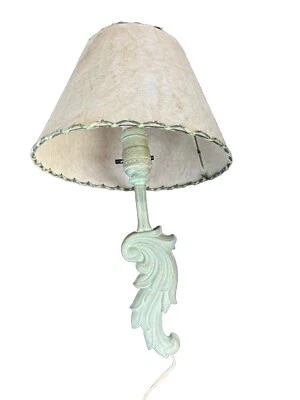 Vtg Verplex Mid Century 50’s Metal Wall Sconce Fiberglass Shade Green 18” WORKS - Image 1 of 4