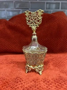 “Stunning” West Germany Ornate Ormolu filigree Perfume Bottle with Glass Dauber - Picture 1 of 13