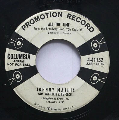 50'S & 60'S Promo 45 Johnny Mathis - All The Time / Teacher, Teacher On Promotio - Image 1 of 2