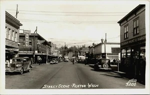 RPPC Street View Renton Washington Real Photo Postcard Cochran Drug Cars Trucks - Picture 1 of 2