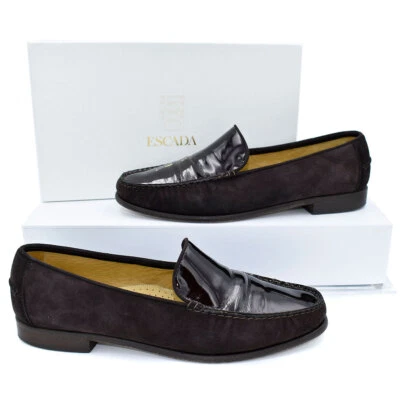 Mocasines sin cordones Escada marrón oscuro de gamuza y charol talla 9 B/39 Foto 1 de 4