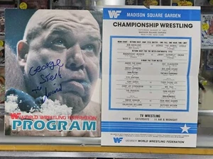 Programma firmato autografato MSG George Steele Ivan Putski con foglio partita WWF WWE - Foto 1 di 8