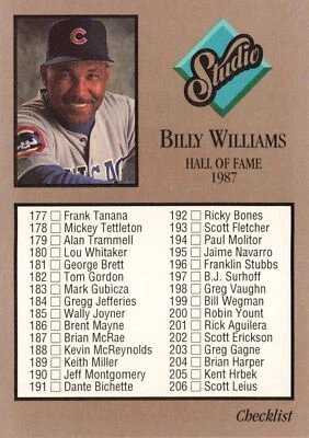 Checklist (Billy Williams) 1992 Studio #263 Chicago Cubs - Image 1 of 2