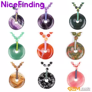 Natural Stone Multicolor Fluorite Quartz Beaded Donut Pendant Necklace 18 - 26" - Picture 1 of 139