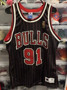 44 Authentic Champion Gold 50th Logo NBA Chicago Bulls Dennis Rodman 91 Jersey - Picture 1 of 10