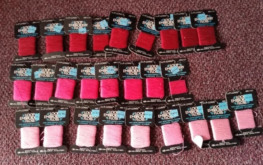 J&P Coats Embroidery Floss Cards Lot of 27 Pink, Watermelon, Beet - Image 1 of 2