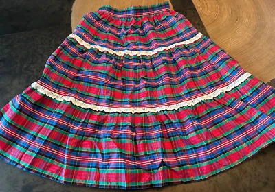 VTG SILK TARTAN PLAID HANDMADE RUFFLE TIER SKIRT GIRLS SZ 5 6 - Image 1 of 4