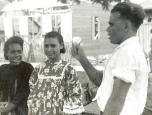 Vintage Real Photo Noumea New Caledonia Military Women Laughter He said what - Picture 1 of 2