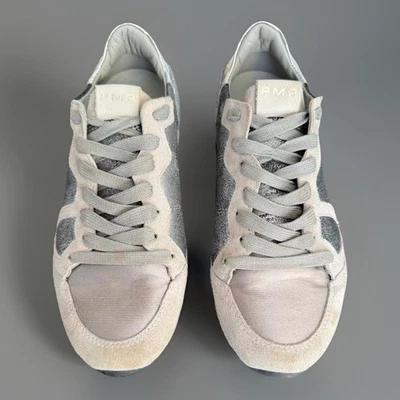 Zapatillas Mujer Philippe Modelo Monaco Gris Plata Talla 37 EE. UU. 7 Hechas en Italia Foto 1 de 4