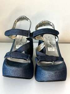 Vintage 90s Fornarina Denim Bubble Platform Sandals Sz 8 - Picture 1 of 8
