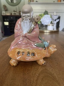 Shou Lao Unsterbliche Figur reitende Schildkröte | Chinesischer Keramik Gott der Langlebigkeit - Bild 1 von 6