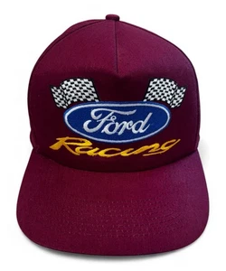 De colección Ford Racing Logo Cuadros Bandera Snap Back Sombrero Granate - Imagen 1 de 6