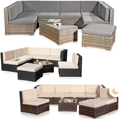 XXL Rattanmöbel Gartenset Polyrattan Lounge Gartenmöbel Sitzgruppe Schwarz Braun - Bild 1 von 4