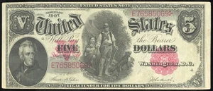 1907 $5 Legal Tender – “Woodchopper” Note – US Paper Money – No Reserve! - Picture 1 of 2
