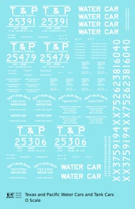 K4 O Scale Decals Texas and Pacific Water Car / Tank Car White - Picture 1 of 3