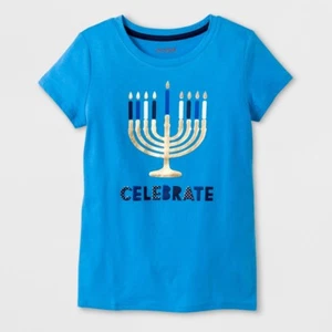 Cat & Jack Mädchen T-Shirt Electra blau Chanukka Celebrate - Größe S, L - Bild 1 von 1