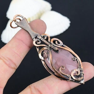 Natural Pink Rose Quartz Pendant Copper Wire Wrapped Pendant Gift For Christmas - Picture 1 of 4