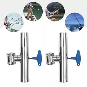 2PCS Stainless Steel Fishing Rod Holders Rail Mount 360° Rotation for Yacht/Boat - Picture 1 of 15
