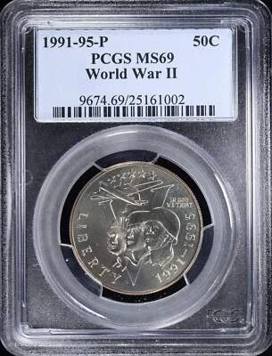 1991-95-P World War WW II Commemorative Half Dollar 50c PCGS MS 69 - Image 1 of 4