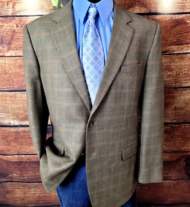 Jos A Bank Blazer 46R Olive Multicolor Windowpane Wool Suit Jacket