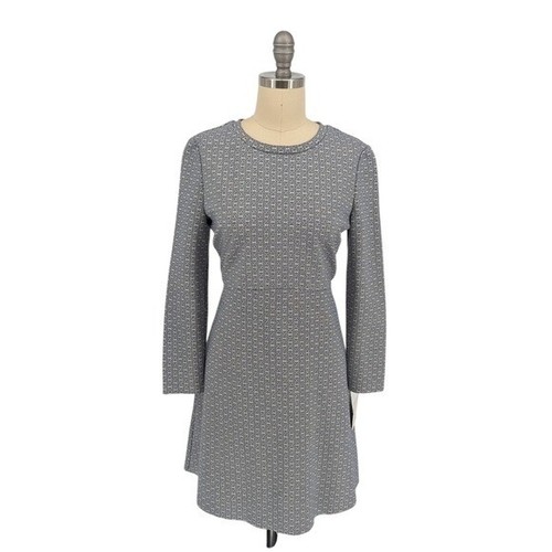 11386 Abito Tory Burch Stampa Catena Ponte Maglia Linea A Blu Bianco Taglia S