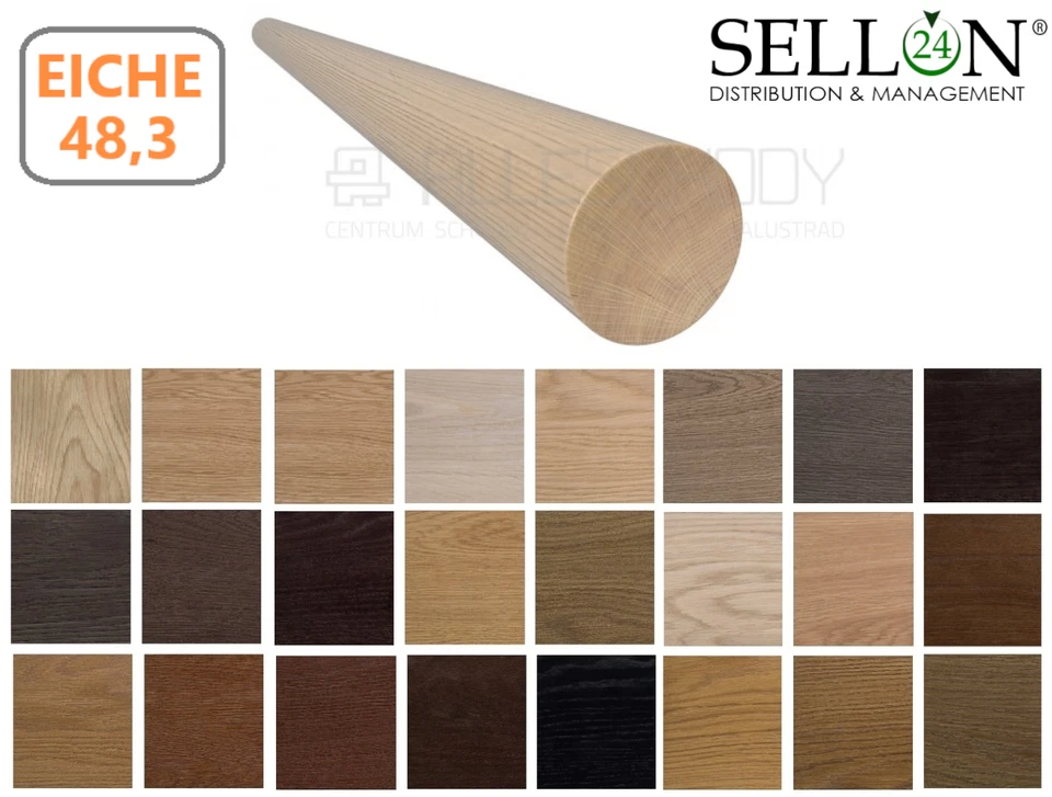 SELLON Holz Handlauf Holzrohr rund 48,3 mm Eichenholz Geländer gebeizt und lackiert
