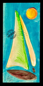 VELERO + SOL Acuarela Pintura Matisse Estilizado Arte Moderno FIRMADO Minimalista - Imagen 1 de 12