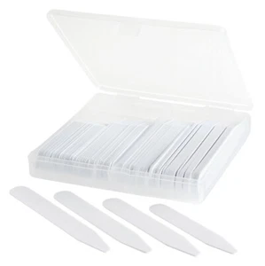 100 Plastic Collar Stays for Men Shirts 4 Various Sizes In Clear Divided Box - Picture 1 of 5