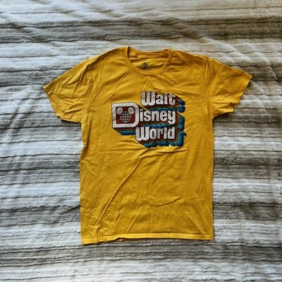 Disney Parks Walt Disney World Retro Rainbow Logo Mickey Yellow Shirt Medium - Image 1 of 4