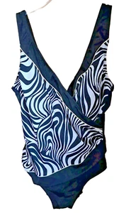 Longitude Badeanzug Gr. 10 schwarz Zebramuster Einteiler integrierter BH Schlankmacher  - Bild 1 von 9