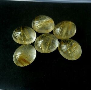 6 Piece 9X11 MM Oval Shape Natural Golden Rutilated Quartz Cabochon Gemstone Lot