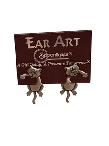 JJ Jonette Jewelry hanging cat earrings 3D pewter pierced - Picture 1 of 2