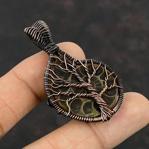 Ammonite Fossil Copper Friend Gift Wire Wrapped Tree Of Life Pendant 2.17" - Picture 1 of 6