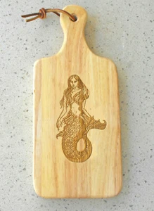 Mermaid Cutting Board With Handle 13" x 5 1/2" x 3/4" Small Cheese Board - Picture 1 of 4