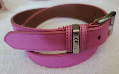 Guess Women's 1" Wide Pink Leather Silver Strap Buckle Belt Sz L - Image 1 of 4
