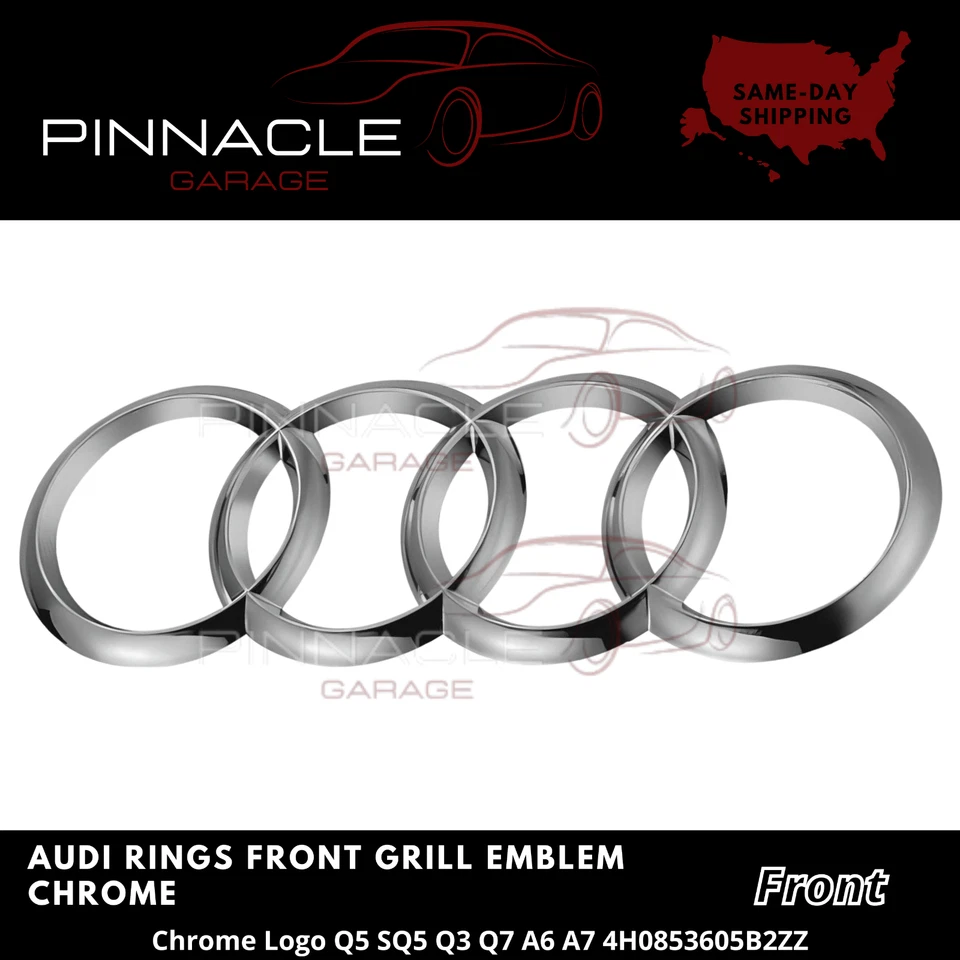 Audi Rings Front Grille Chrome Emblem Badge Q5 SQ5 Q3 Q7 A6 A7 4H0853605B2ZZ - Image 1 of 1