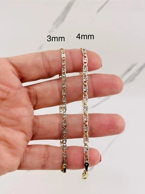 10k gold bracelet 3 tone 7” - 8”  - Pulsera en oro de 10k - Image 1 of 4