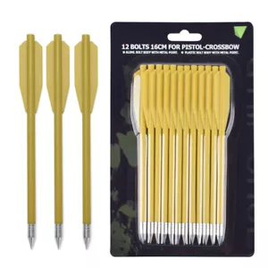 Mud Yellow Miniature Crossbow Bolts Plastic Body with Sharp Metal Point Tip 12X - Picture 1 of 8