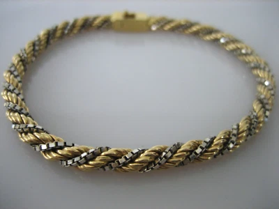 IMPRESIONANTE PULSERA CADENA CUERDA ORO AMARILLO/BLANCO 750 18K 7,5" 14,6 GRAMOS Foto 1 de 4