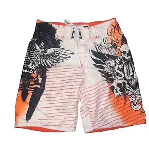Pacific & Co Mens Orang White With Skull Print Sz Small Board Swim Short Trunks - Picture 1 of 10