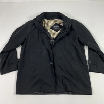BOSS Hugo Boss Jacket Mens 2XL Black Coat Silk Wool Liner Plaid - Image 1 of 4