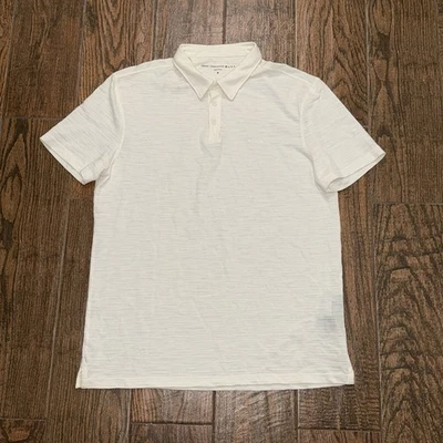 John Varvatos Mens Star Variegated Stripe Cream Short Sleeve Polo Shirt Medium - Image 1 of 2