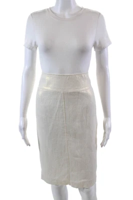 Falda lápiz Saint Tropez West para mujer metálica forrada de lino con cremallera lateral beige talla 10 Foto 1 de 4