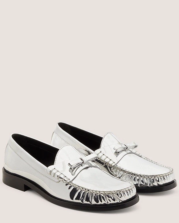 Mocasines Stuart Weitzman Mujer Lottie Detalle Lazo en Plata Espejo 9B Vacaciones Foto 1 de 4