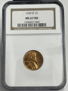 1939 D Lincoln Wheat Cent MS67 RED NGC - Picture 1 of 4