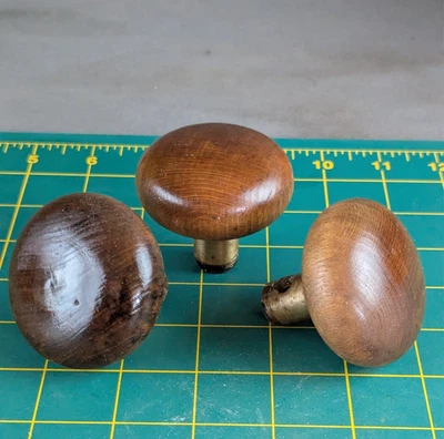 3 Antique Wooden Doorknobs with Brass Necks 2 1/4"W Walnut Door Knobs - Image 1 of 4